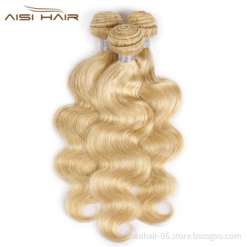 Aisi Hair Wholesale Blonde 613  Body Wave Human Hair Weave  Brazilian Human Hair 613 Bundles with Closure